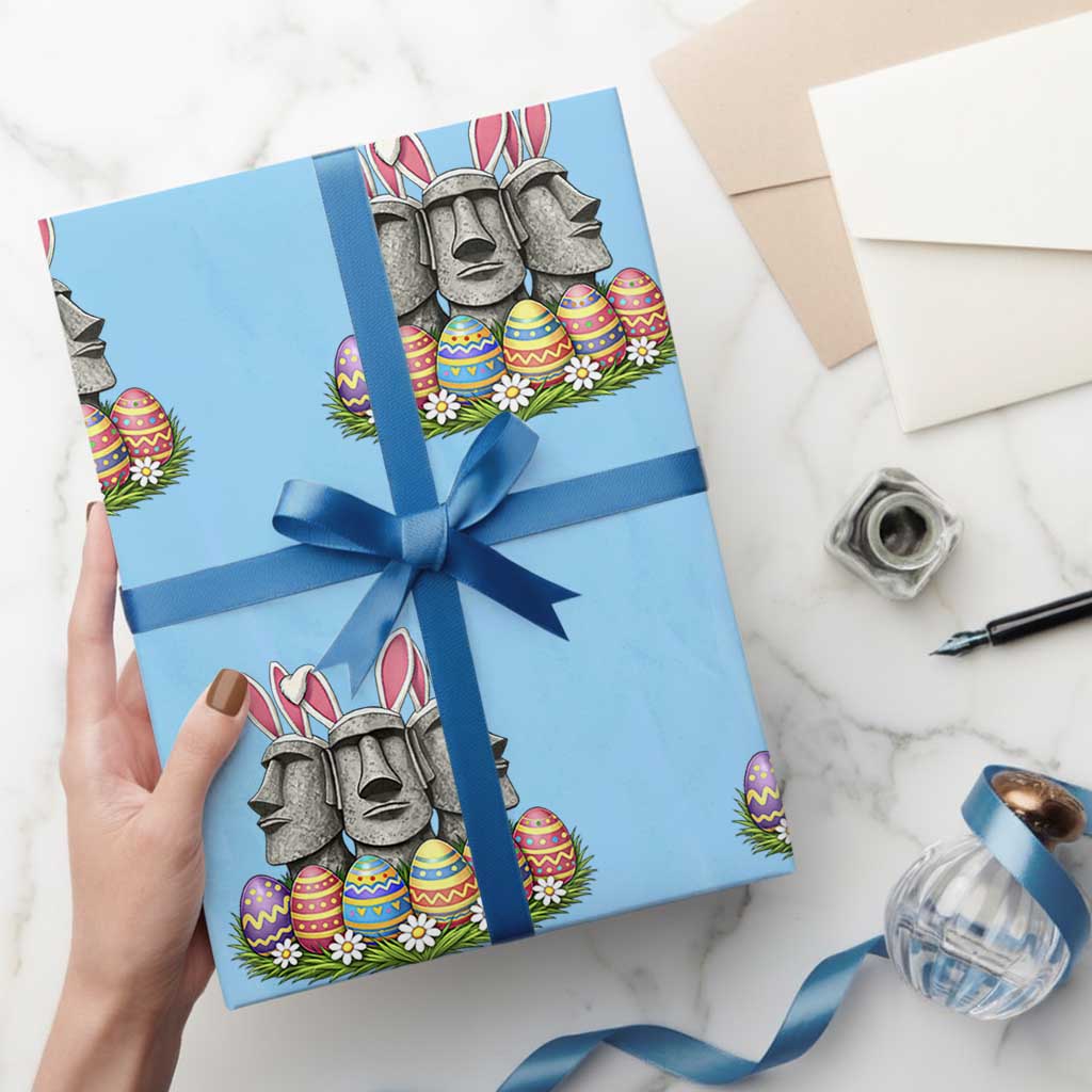 Easter Island Moai Bunny Ears Wrapping Paper Roll Funny Archaeology Gift