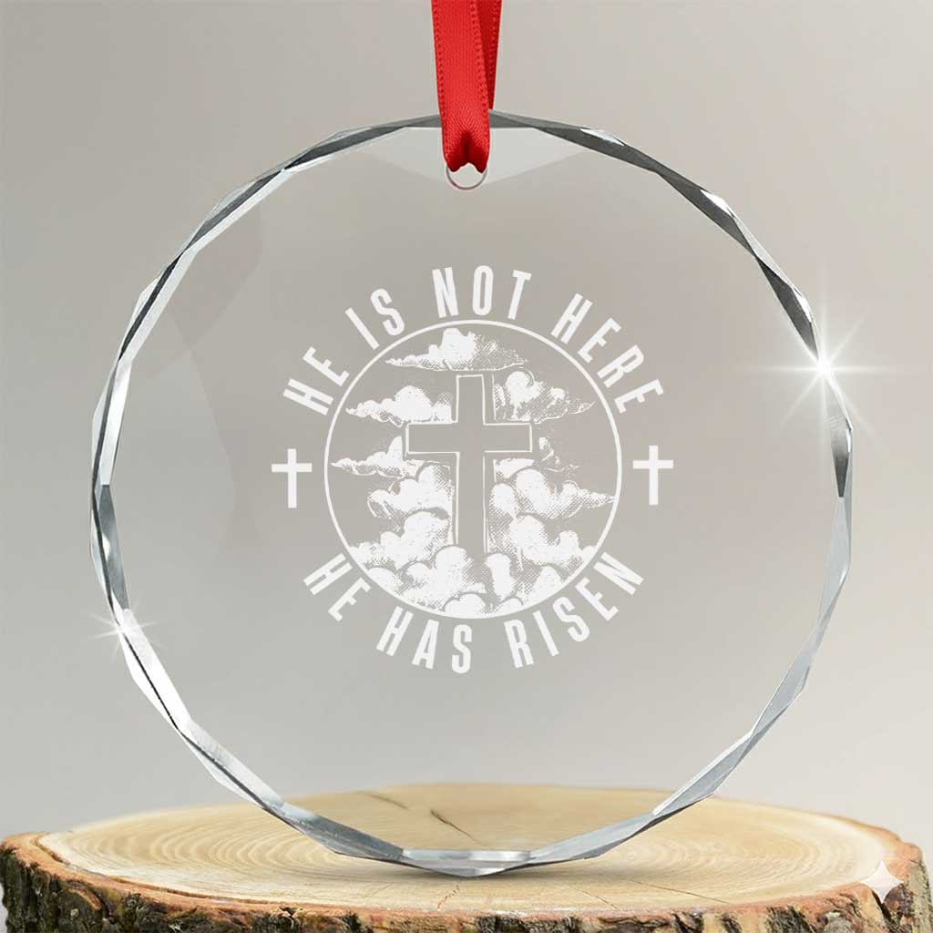 Easter Jesus Has Risen Crystal Glass Ornament Christian Bible Verse Graphic Cross 90s Style - Wonder Print Shop