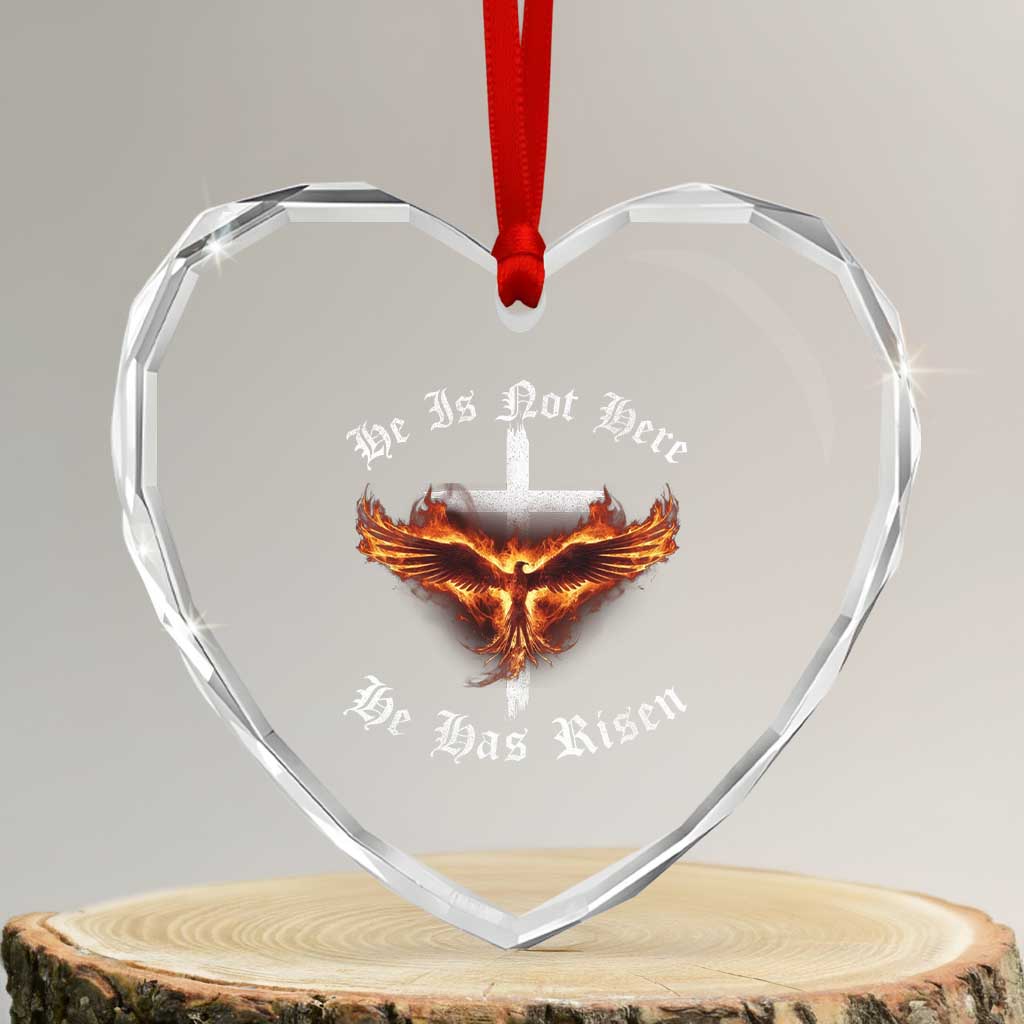 Easter Jesus Has Risen Heart Crystal Glass Ornament Christian Religious Phoenix Resurrection Cross - Wonder Print Shop