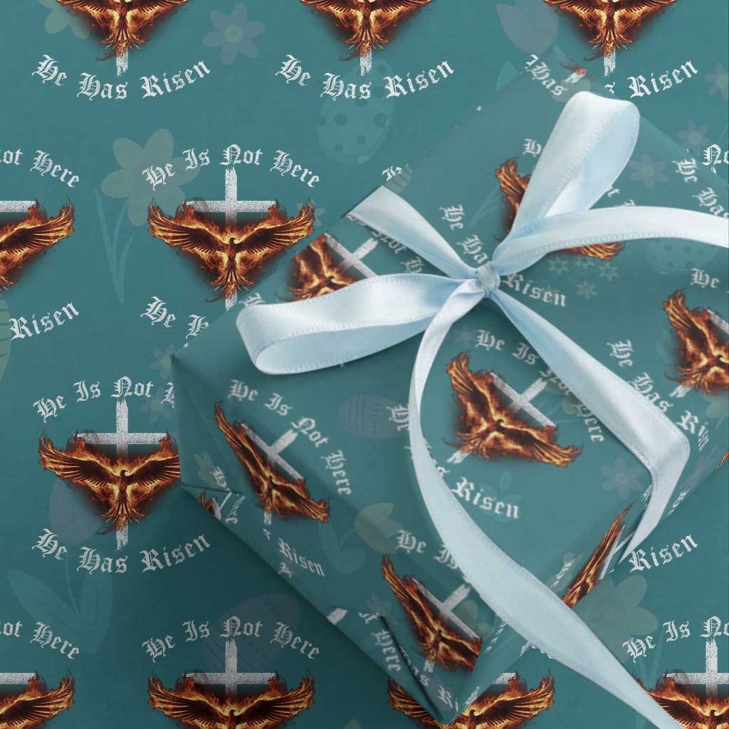 Easter Jesus Has Risen Wrapping Paper Roll Christian Religious Phoenix Resurrection Cross
