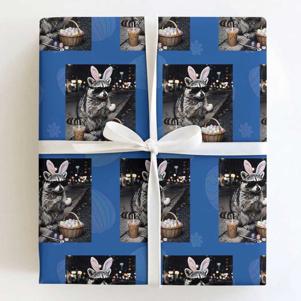 Easter Raccoon Iced Coffee Wrapping Paper Roll Funny Trash Panda Egg Painting