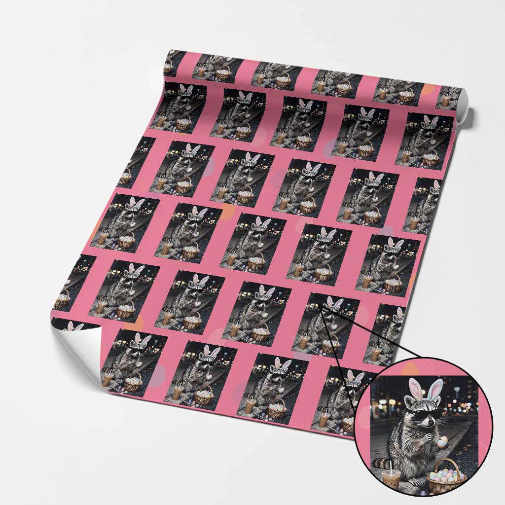 Easter Raccoon Iced Coffee Wrapping Paper Roll Funny Trash Panda Egg Painting