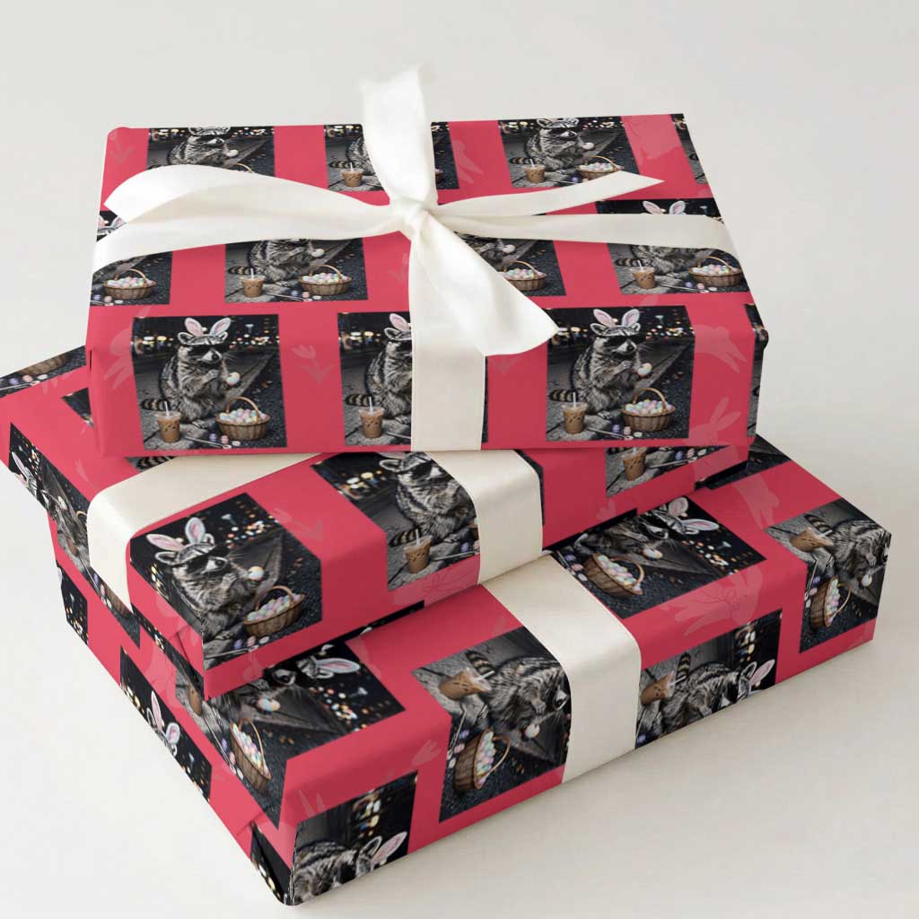 Easter Raccoon Iced Coffee Wrapping Paper Roll Funny Trash Panda Egg Painting