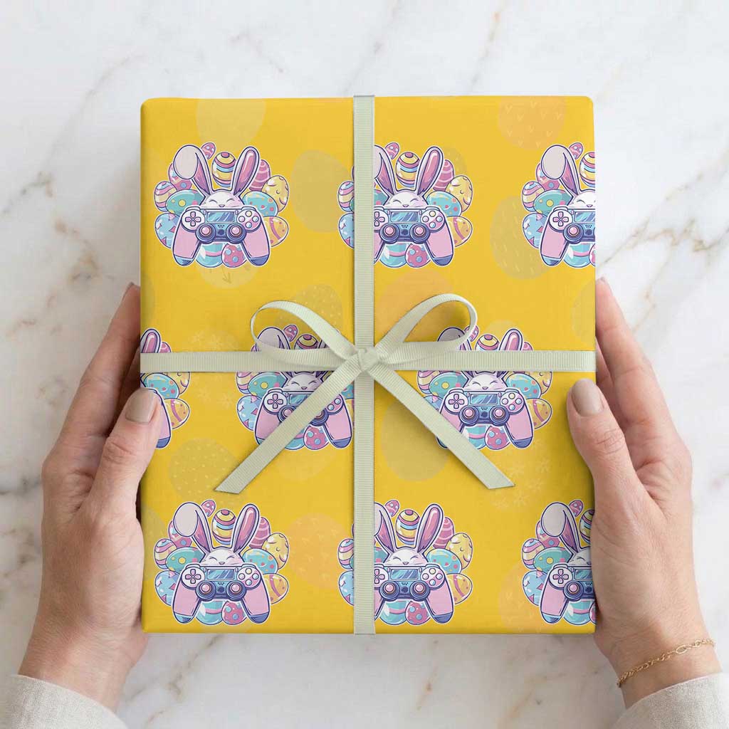Easter Video Game Wrapping Paper Roll Cute Bunny Eggs Gaming Gamer