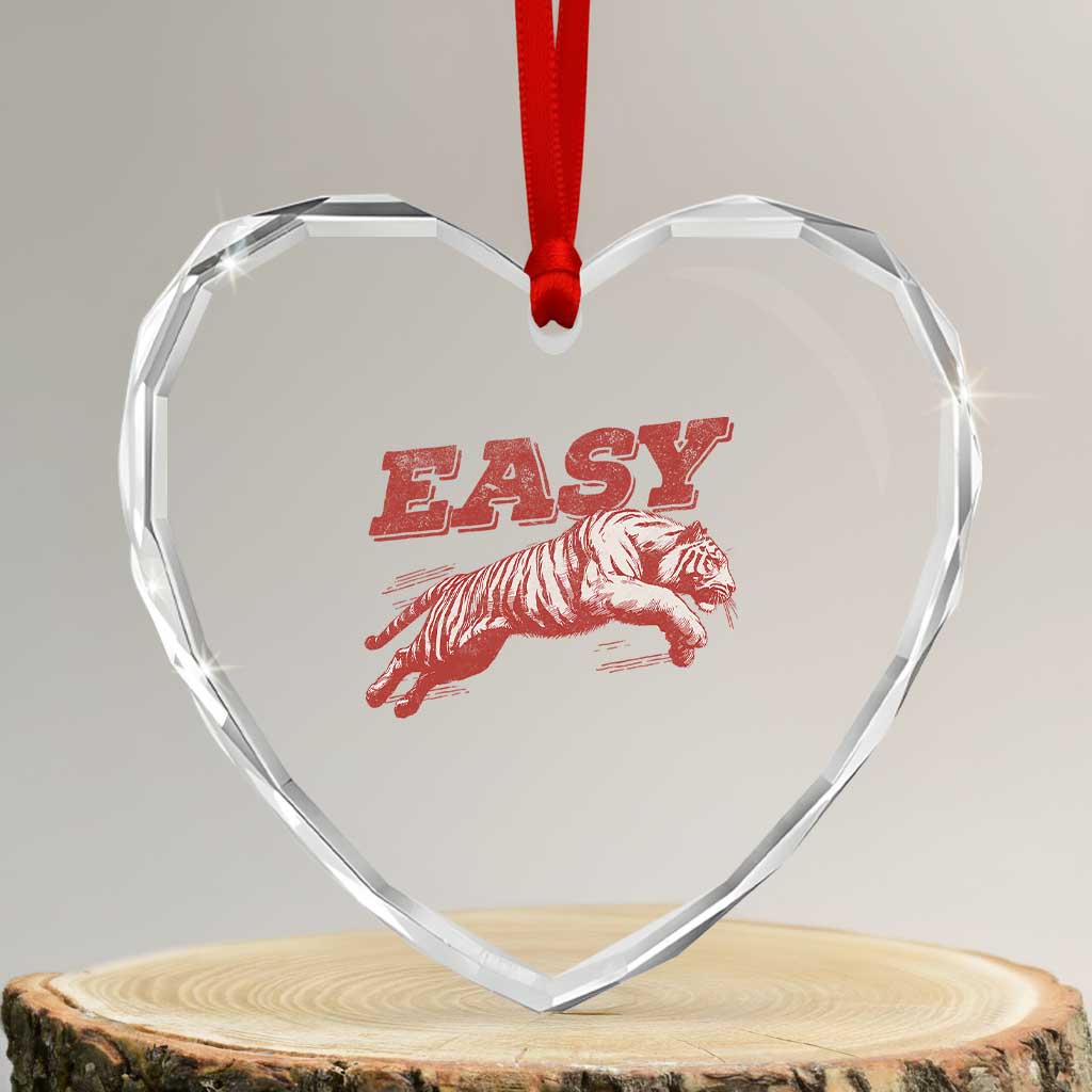 Easy Tiger Heart Crystal Glass Ornament Vintage Distressed Tiger Trendy Grunge Indie Boho