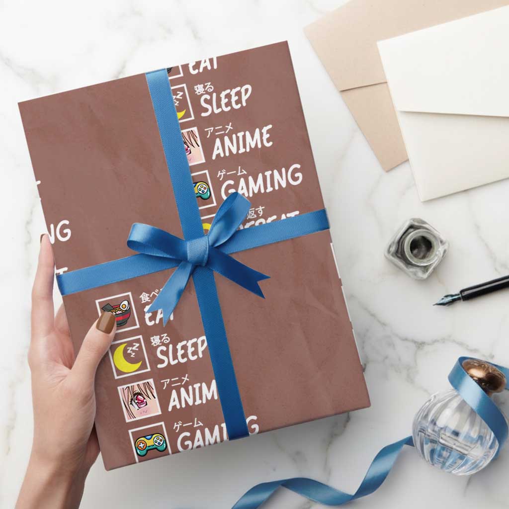 Eat Sleep Anime Gaming Repeat Wrapping Paper Roll Kawaii Otaku Gamer Manga Ramen Lover