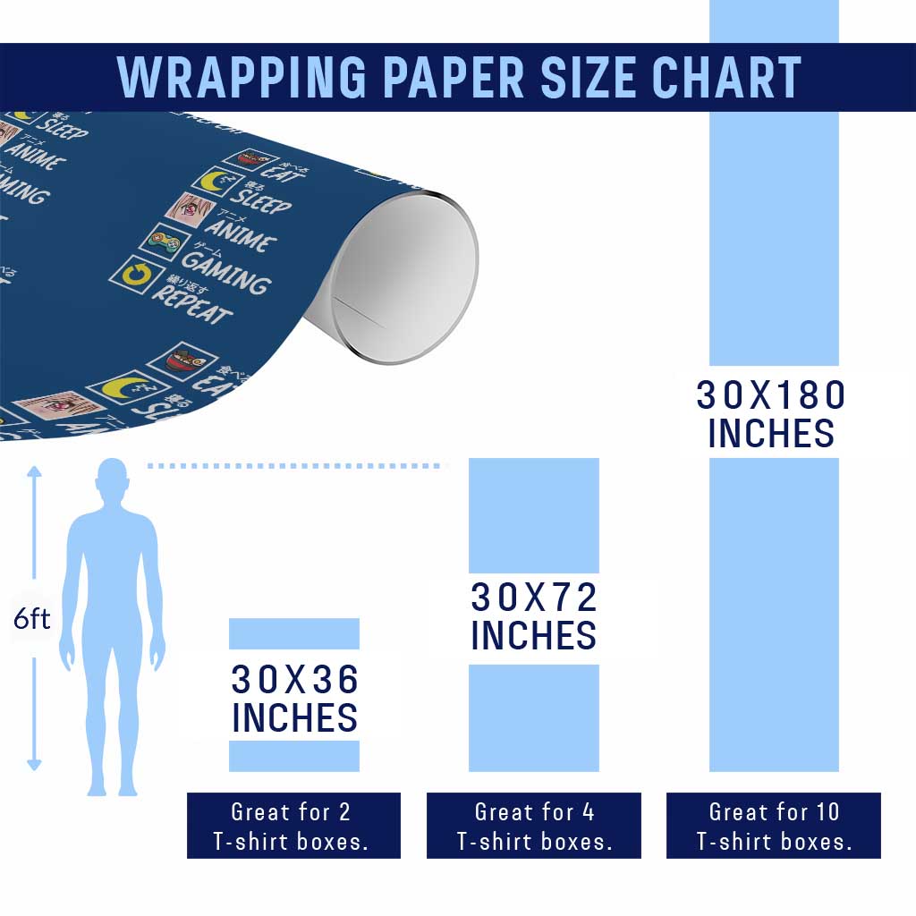 Eat Sleep Anime Gaming Repeat Wrapping Paper Roll Kawaii Otaku Gamer Manga Ramen Lover
