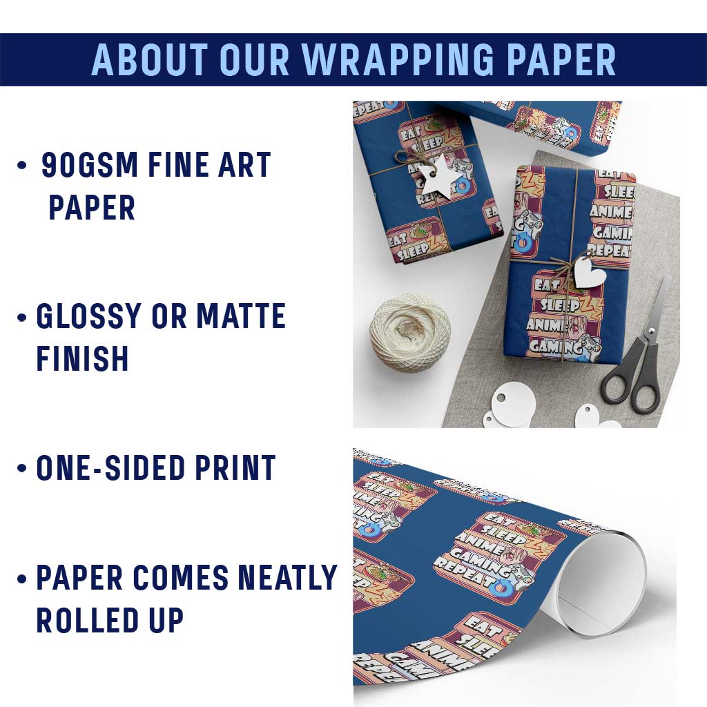Eat Sleep Anime Gaming Repeat Wrapping Paper Roll Kawaii Otaku Manga Ramen Lover