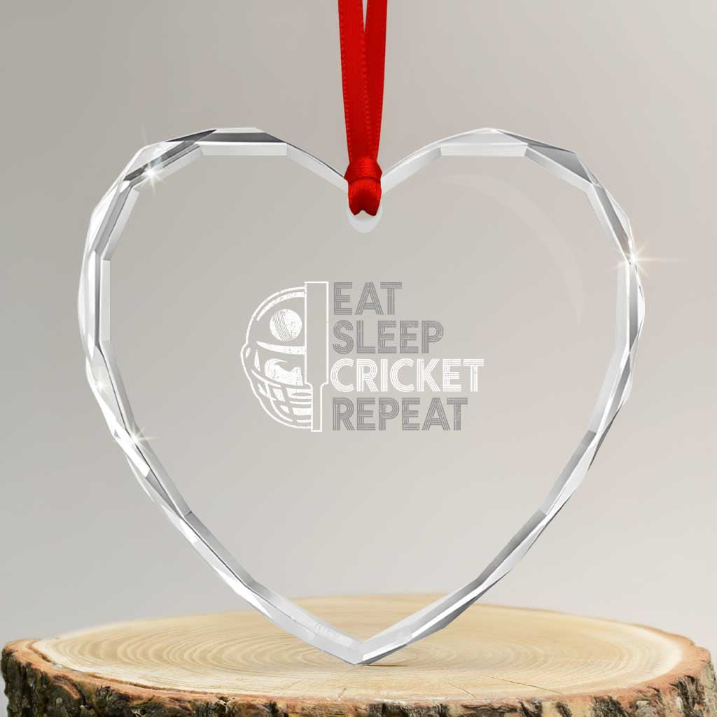 Eat Sleep Cricket Repeat Heart Crystal Glass Ornament Retro Vintage Cricket Gifts
