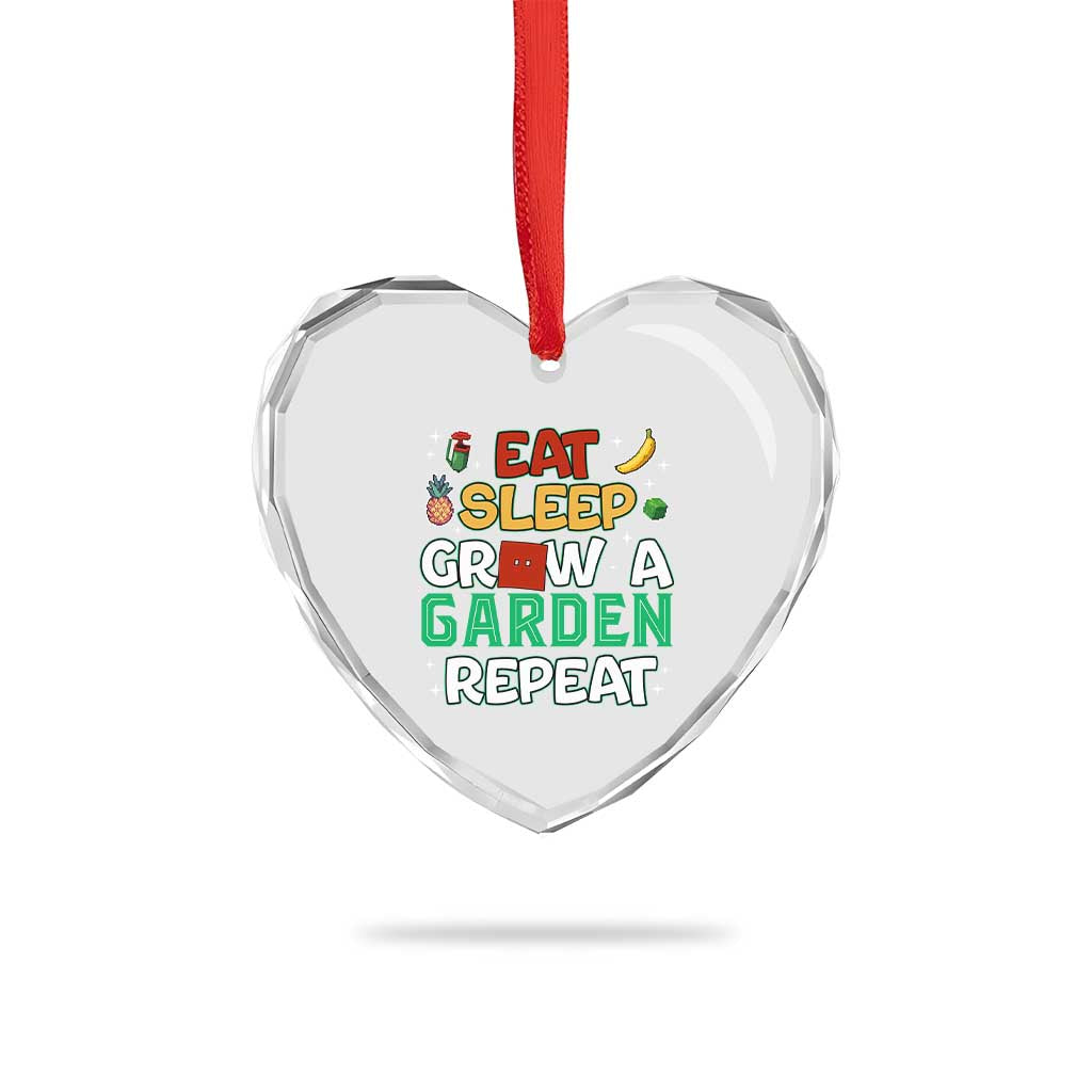 Eat Sleep Grow a Garden Repeat Heart Crystal Glass Ornament Funny Gamer-Inspired Gardening Gift for Plant Lovers - Wonder Print Shop