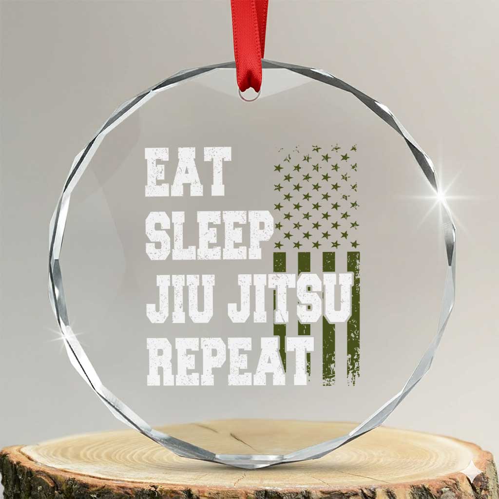 Eat Sleep Jiu Jitsu Repeat Crystal Glass Ornament Cool JiuJitsu BJJ American Flag - Wonder Print Shop
