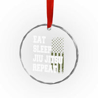 Eat Sleep Jiu Jitsu Repeat Crystal Glass Ornament Cool JiuJitsu BJJ American Flag - Wonder Print Shop