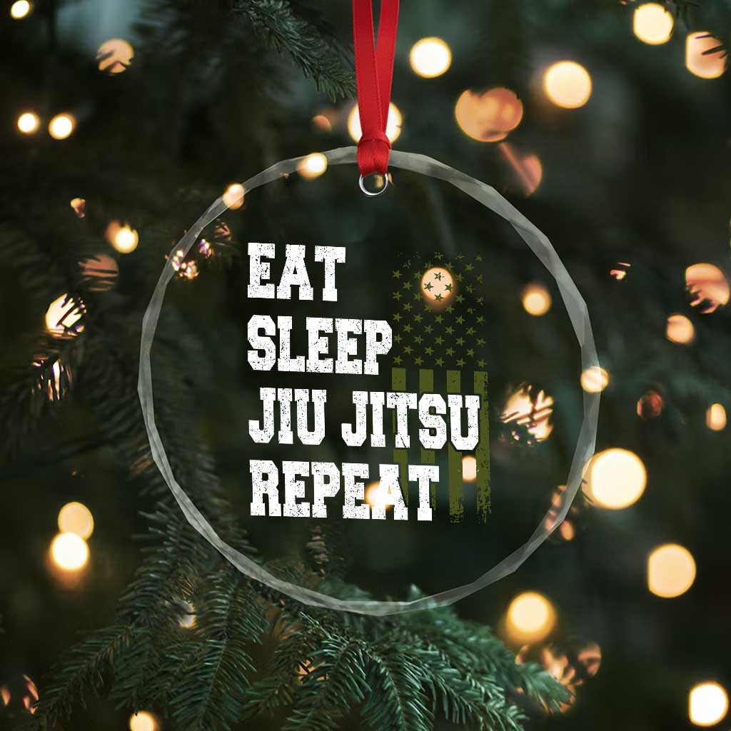 Eat Sleep Jiu Jitsu Repeat Crystal Glass Ornament Cool JiuJitsu BJJ American Flag - Wonder Print Shop