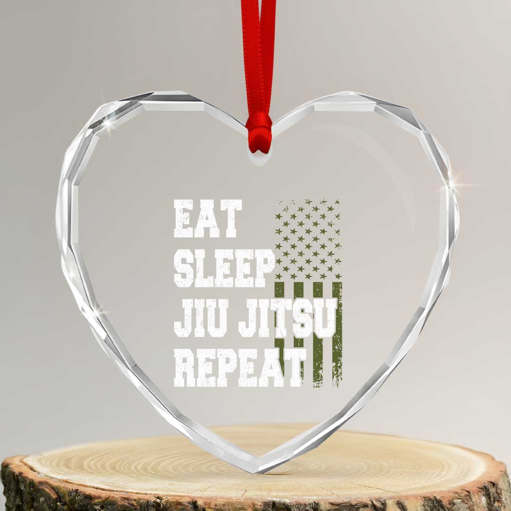 Eat Sleep Jiu Jitsu Repeat Heart Crystal Glass Ornament Cool JiuJitsu BJJ American Flag - Wonder Print Shop
