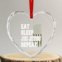 Eat Sleep Jiu Jitsu Repeat Heart Crystal Glass Ornament Cool JiuJitsu BJJ American Flag - Wonder Print Shop