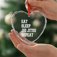 Eat Sleep Jiu Jitsu Repeat Heart Crystal Glass Ornament Cool JiuJitsu BJJ American Flag - Wonder Print Shop