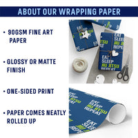 Eat Sleep Jiu Jitsu Repeat Wrapping Paper Roll Cool JiuJitsu BJJ - Wonder Print Shop