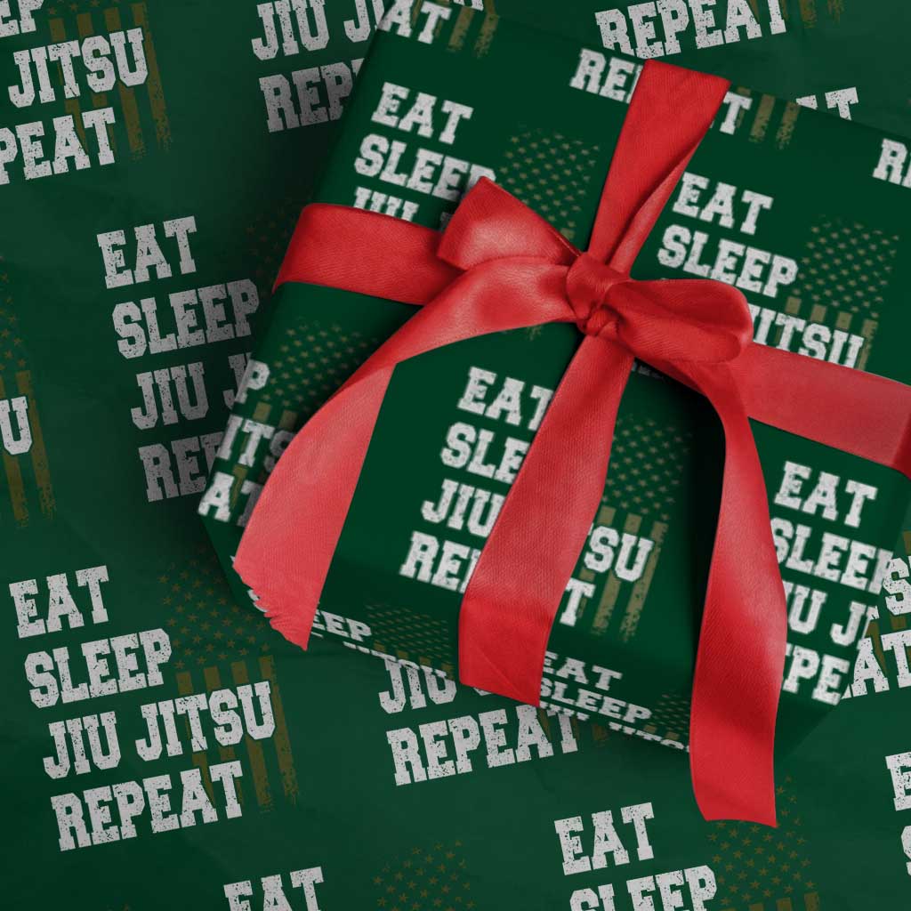 Eat Sleep Jiu Jitsu Repeat Wrapping Paper Roll Cool JiuJitsu BJJ American Flag - Wonder Print Shop