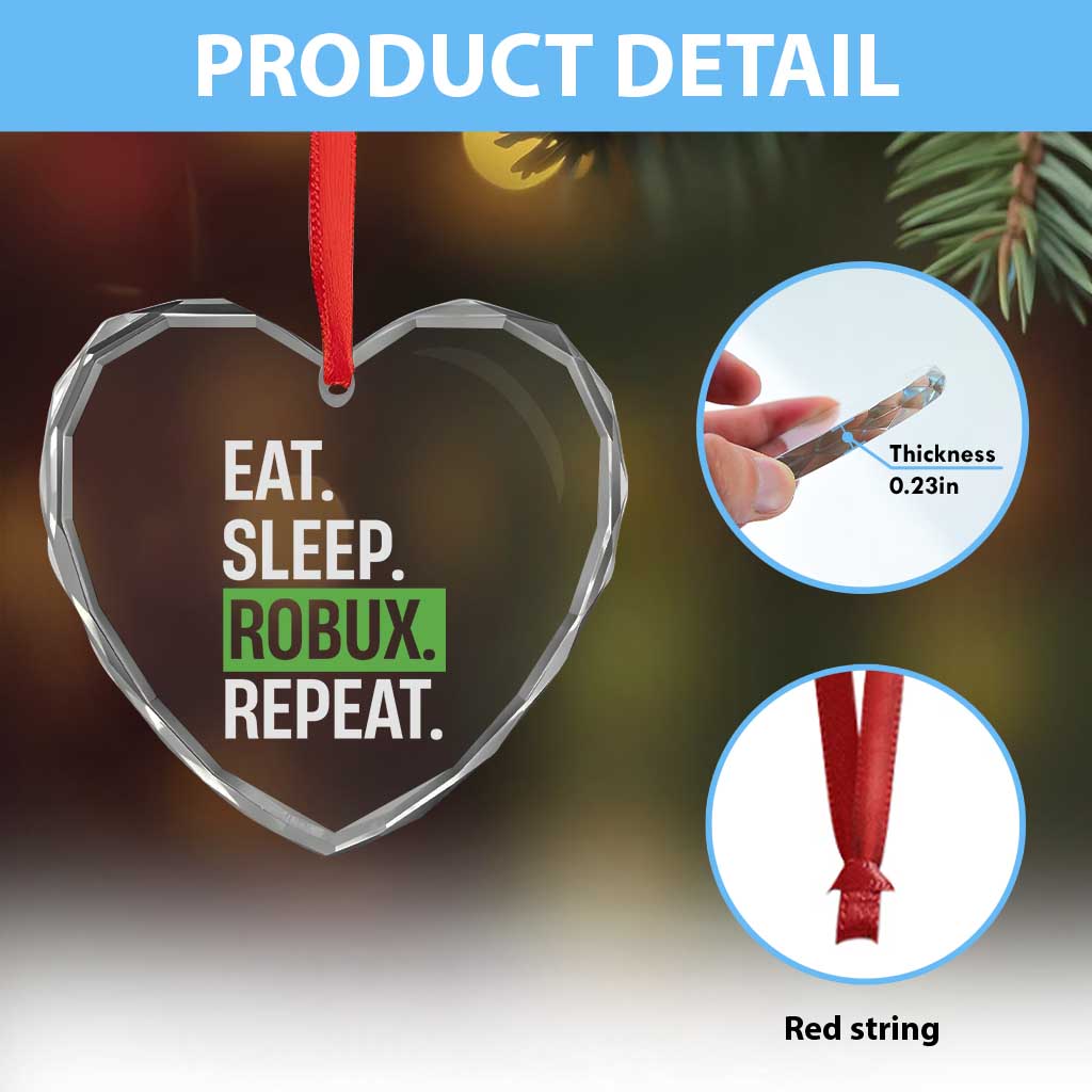 Eat Sleep Roblox Repeat Heart Crystal Glass Ornament Funny Video Game Lovers Gamers