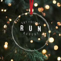 Eat Sleep Run Repeat Crystal Glass Ornament Marathon Runner