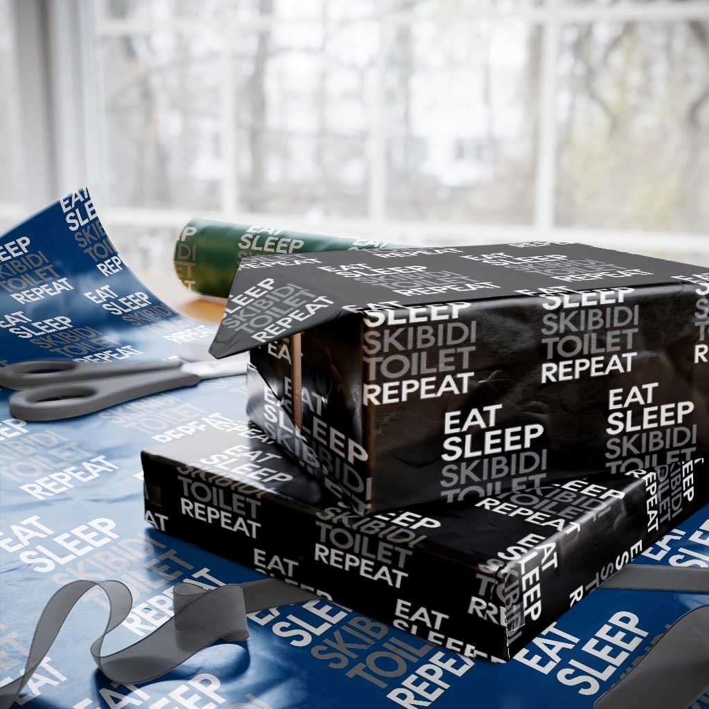 Eat Sleep Skibidi Toilet Repeat Wrapping Paper Roll Funny Gen Alpha Slang