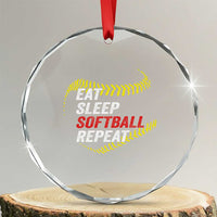 Eat Sleep Softball Repeat Crystal Glass Ornament Funny Softball Player