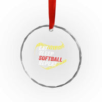 Eat Sleep Softball Repeat Crystal Glass Ornament Funny Softball Player