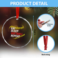 Eat Sleep Softball Repeat Crystal Glass Ornament Funny Softball Player