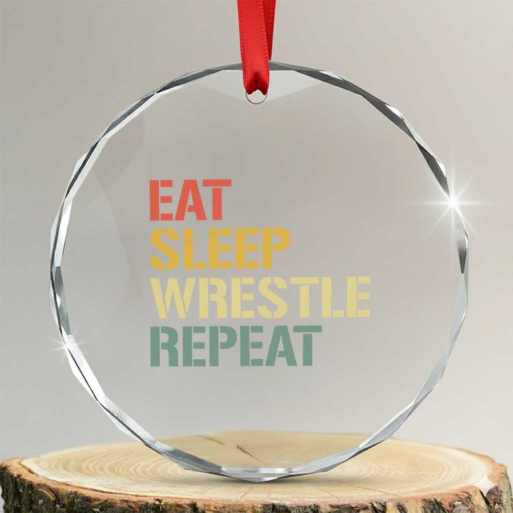 Eat Sleep Wrestle Repeat Crystal Glass Ornament Cool Wrestling TS10