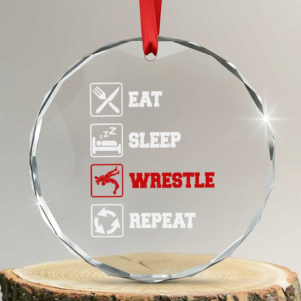 Eat Sleep Wrestle Repeat Crystal Glass Ornament Funny Wrestling Gym TS10