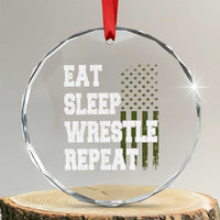 Eat Sleep Wrestle Repeat Crystal Glass Ornament Funny Wrestling Gym American Flag - Wonder Print Shop