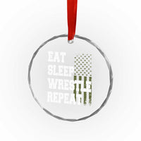 Eat Sleep Wrestle Repeat Crystal Glass Ornament Funny Wrestling Gym American Flag - Wonder Print Shop