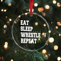 Eat Sleep Wrestle Repeat Crystal Glass Ornament Funny Wrestling Gym American Flag - Wonder Print Shop