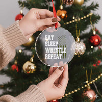 Eat Sleep Wrestle Repeat Crystal Glass Ornament Funny Wrestling Gym American Flag - Wonder Print Shop