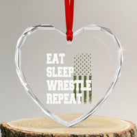 Eat Sleep Wrestle Repeat Heart Crystal Glass Ornament Funny Wrestling Gym American Flag - Wonder Print Shop