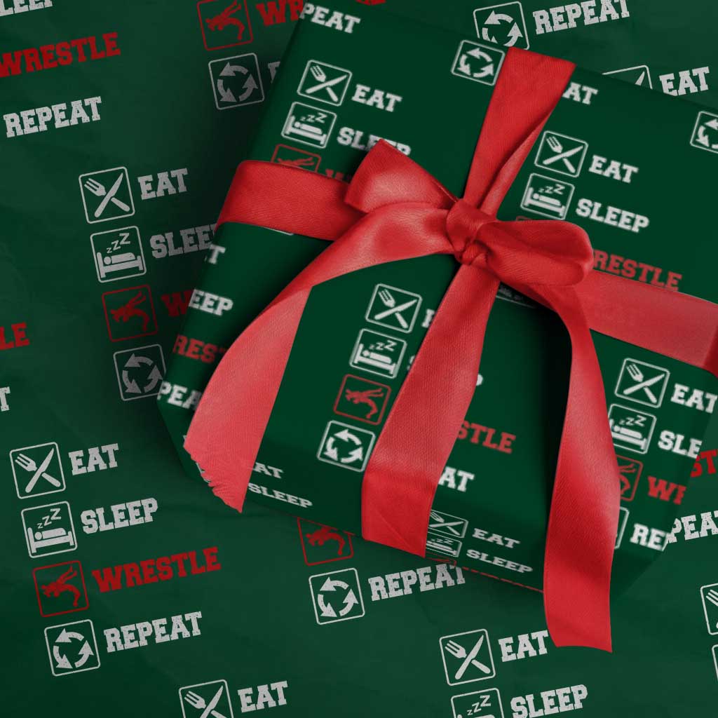Eat Sleep Wrestle Repeat Wrapping Paper Roll Funny Wrestling Gym - Wonder Print Shop