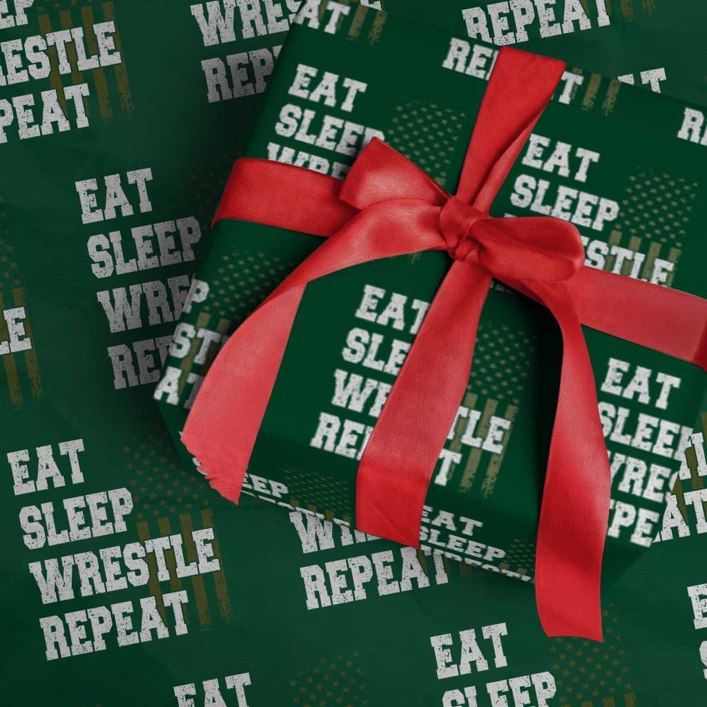 Eat Sleep Wrestle Repeat Wrapping Paper Roll Funny Wrestling Gym American Flag - Wonder Print Shop