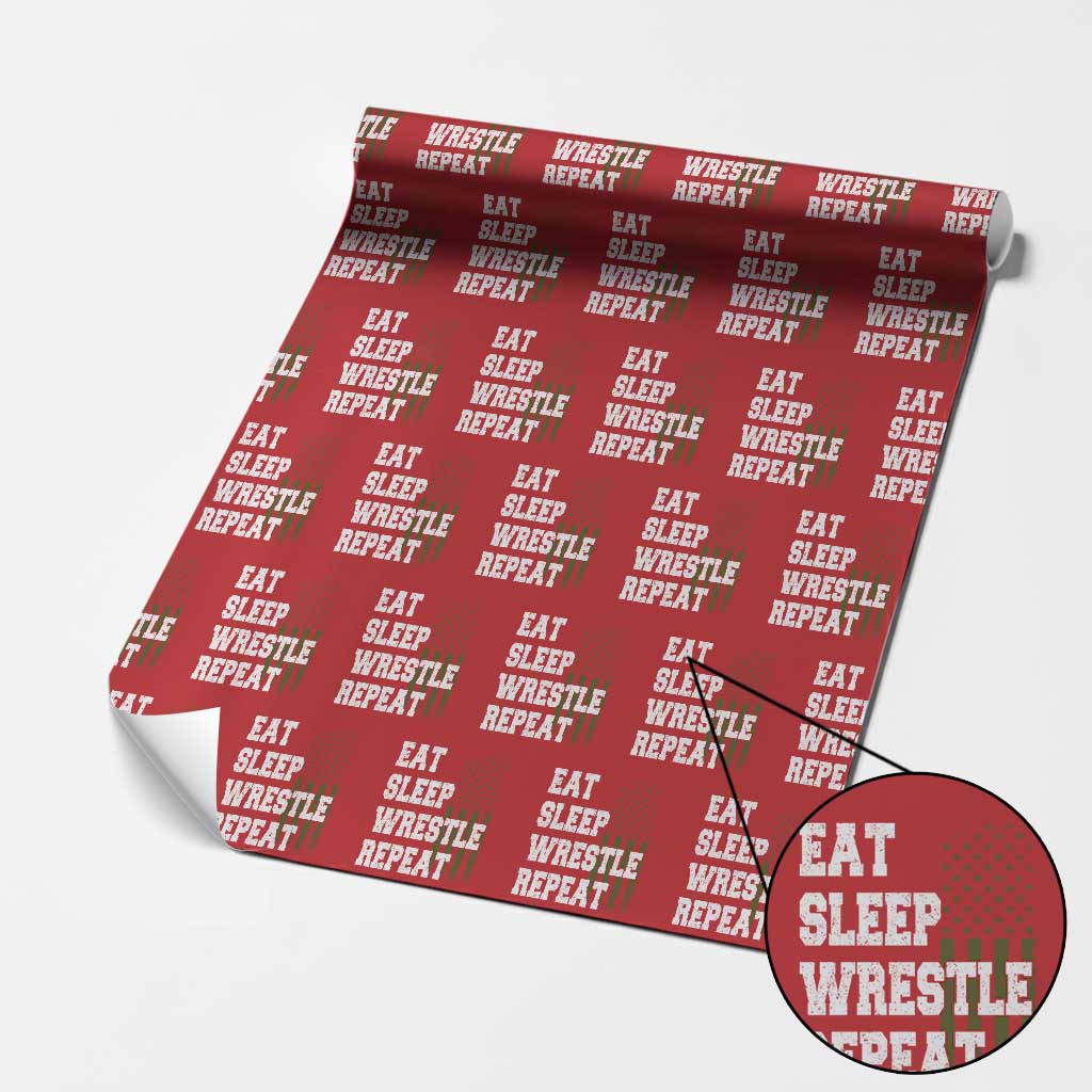 Eat Sleep Wrestle Repeat Wrapping Paper Roll Funny Wrestling Gym American Flag - Wonder Print Shop