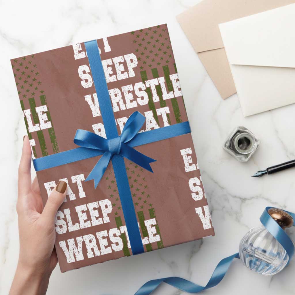 Eat Sleep Wrestle Repeat Wrapping Paper Roll Funny Wrestling Gym American Flag - Wonder Print Shop