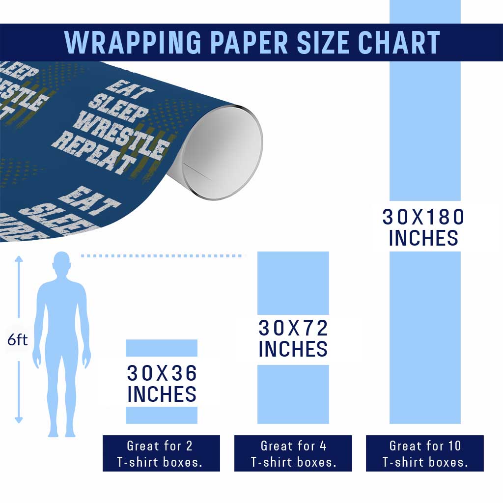 Eat Sleep Wrestle Repeat Wrapping Paper Roll Funny Wrestling Gym American Flag - Wonder Print Shop