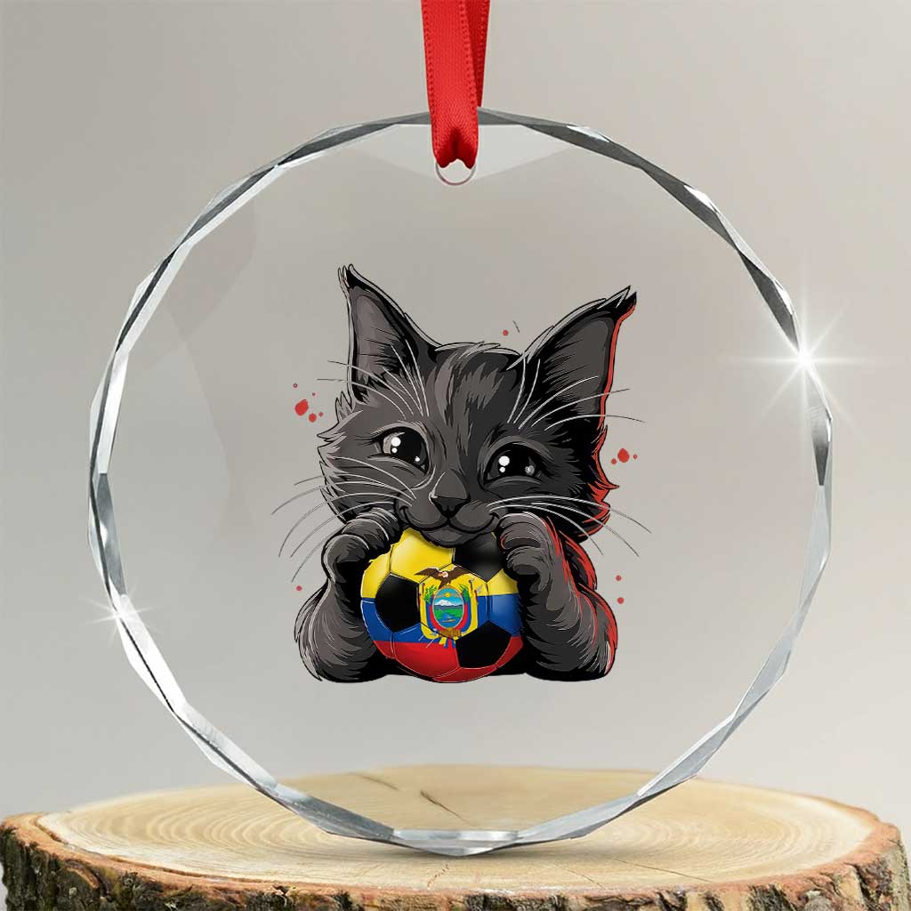 Ecuador Black Cat Soccer Game Day Crystal Glass Ornament Cat Lover Gift