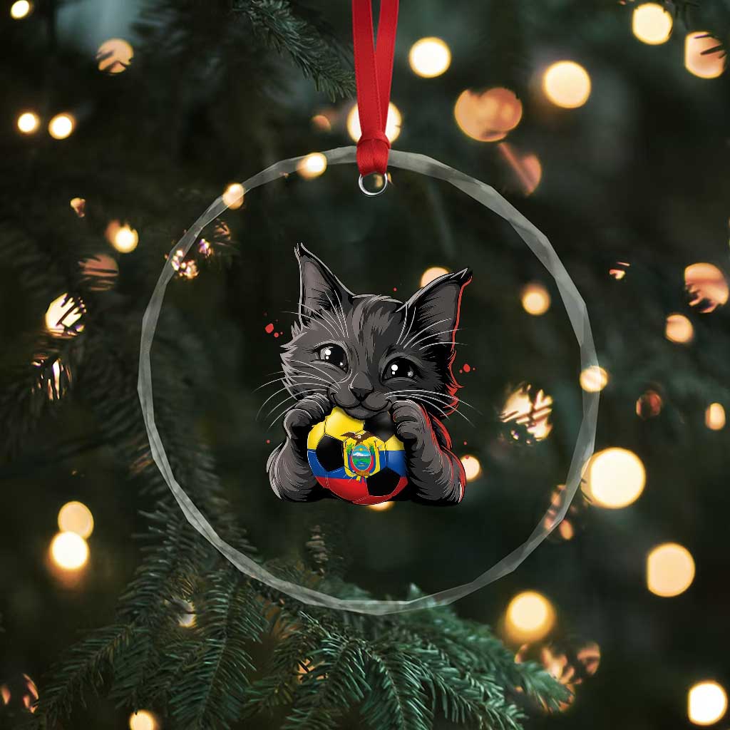 Ecuador Black Cat Soccer Game Day Crystal Glass Ornament Cat Lover Gift