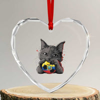 Ecuador Black Cat Soccer Game Day Heart Crystal Glass Ornament Cat Lover Gift