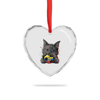 Ecuador Black Cat Soccer Game Day Heart Crystal Glass Ornament Cat Lover Gift