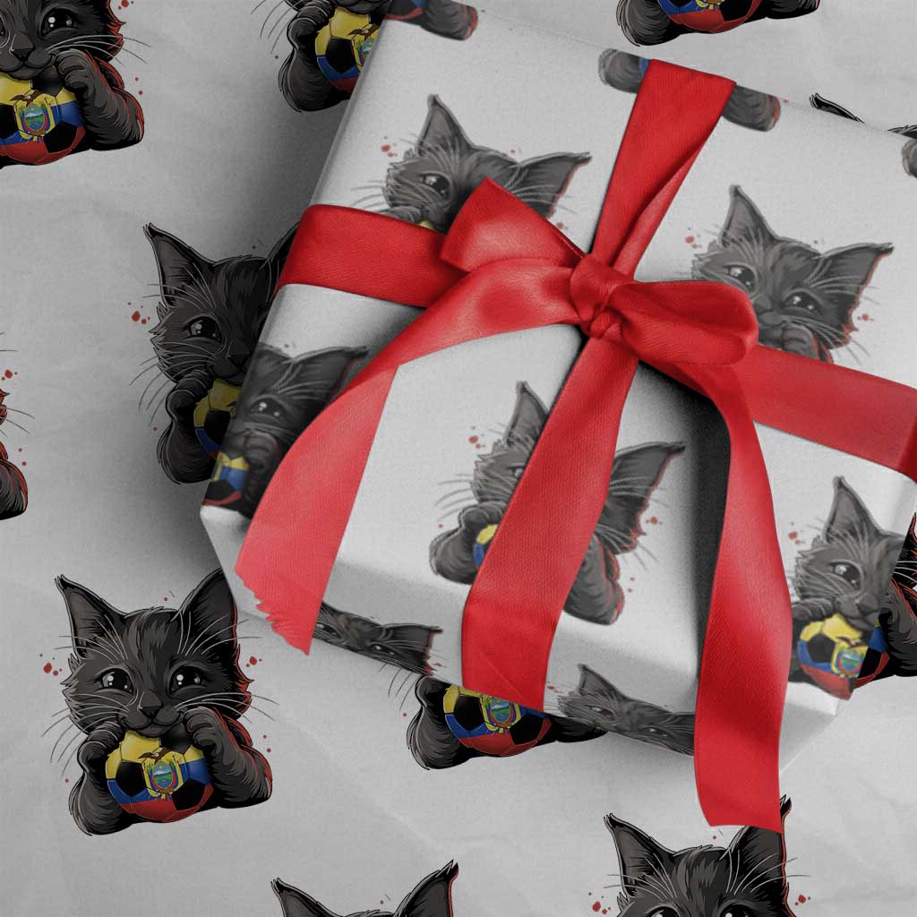 Ecuador Black Cat Soccer Game Day Wrapping Paper Roll Cat Lover Gift