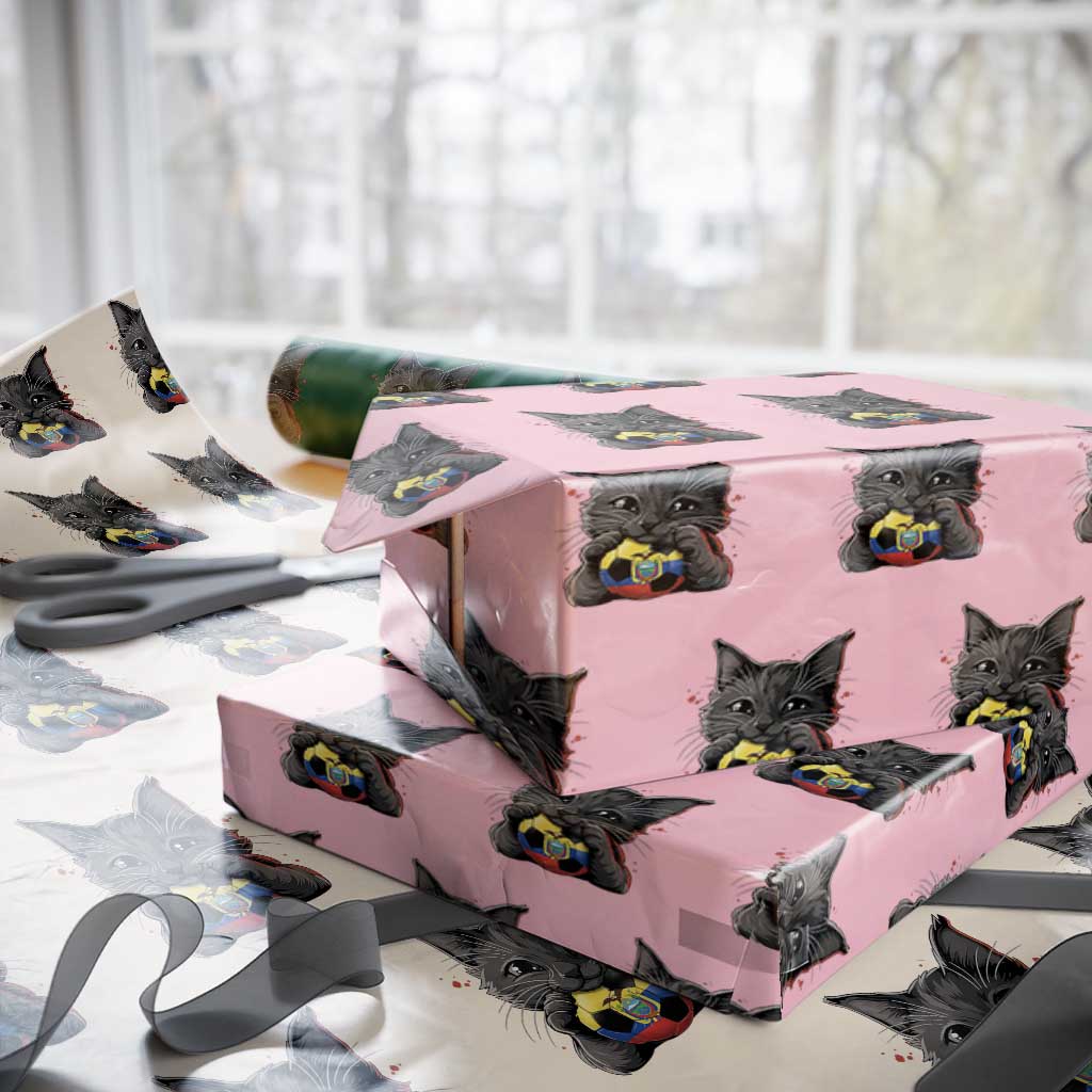 Ecuador Black Cat Soccer Game Day Wrapping Paper Roll Cat Lover Gift