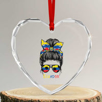 Ecuador Soccer Heart Crystal Glass Ornament Chica Ecuatoriana Pride Game Day Gift
