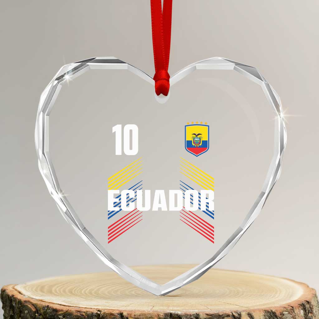 Ecuador Soccer Sports Graphic Number 10 Jersey Style Heart Crystal Glass Ornament Proud Ecuadorian Football Fans Game Day Pride