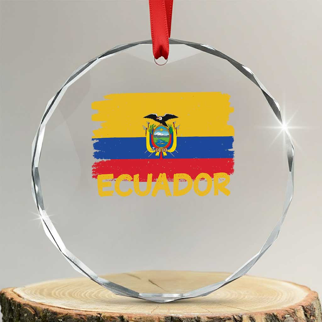 Ecuadorian Heritage Brushstroke Ecuador Flag Graphic Crystal Glass Ornament
