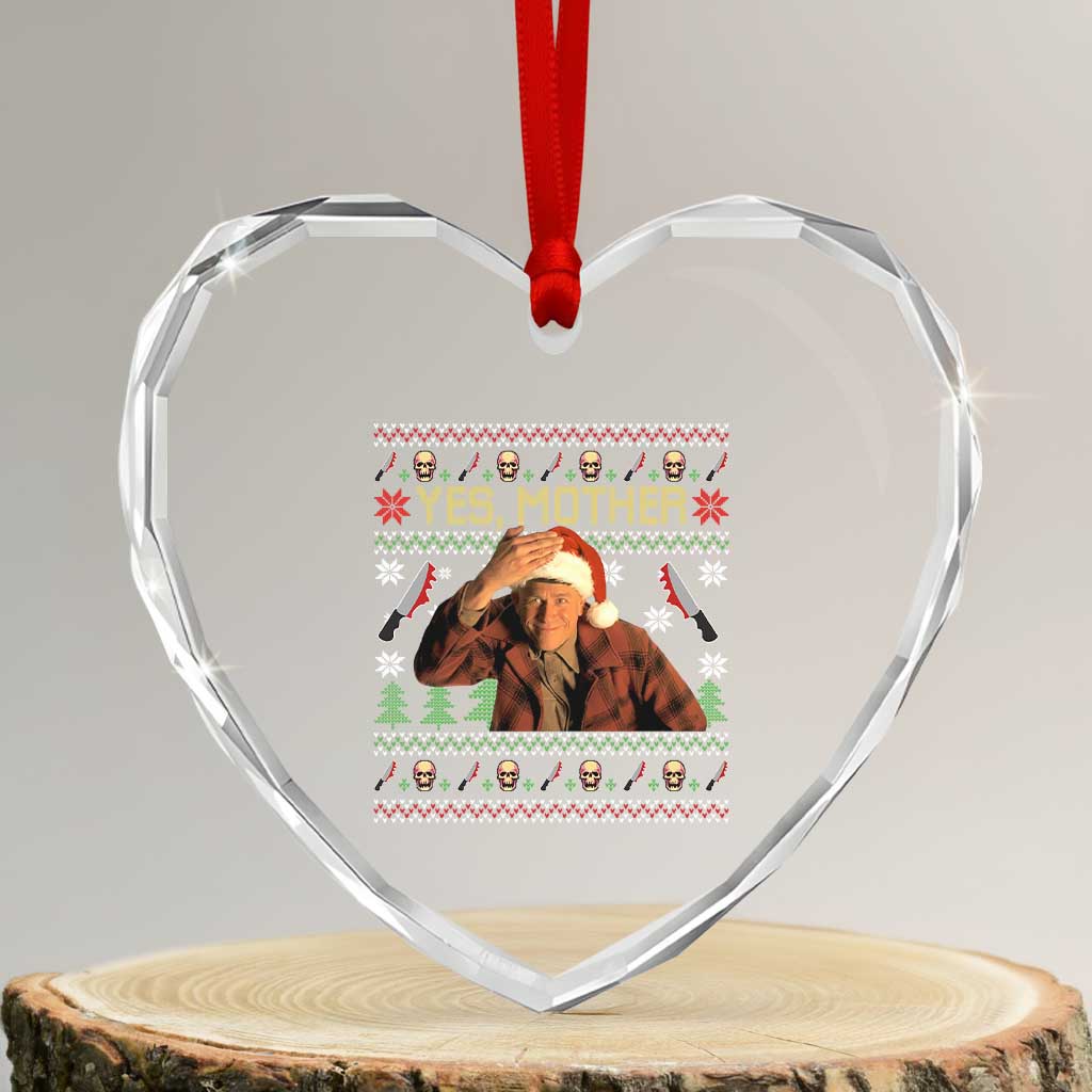 Ed Gein Christmas Heart Crystal Glass Ornament Funny Yes Mother Xmas Serial Killer - Wonder Print Shop